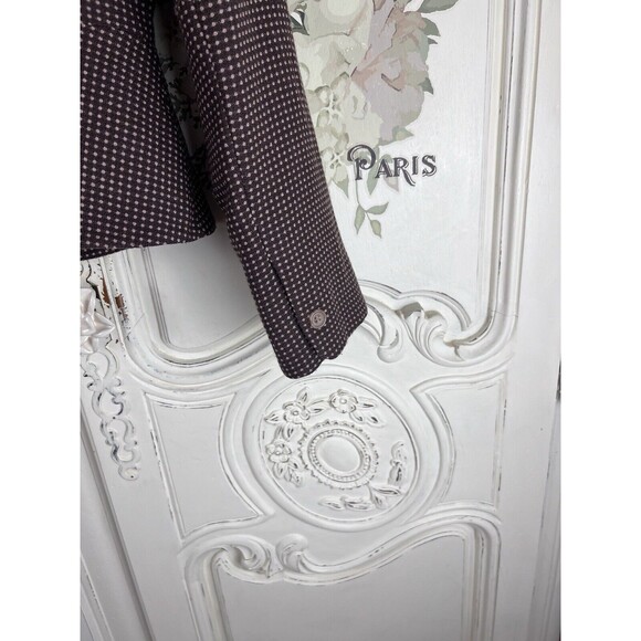 Tahari Brown Pink Polka Dots Light Tweed Blazer Pockets 3 Button, Size 4P - Picture 10 of 12